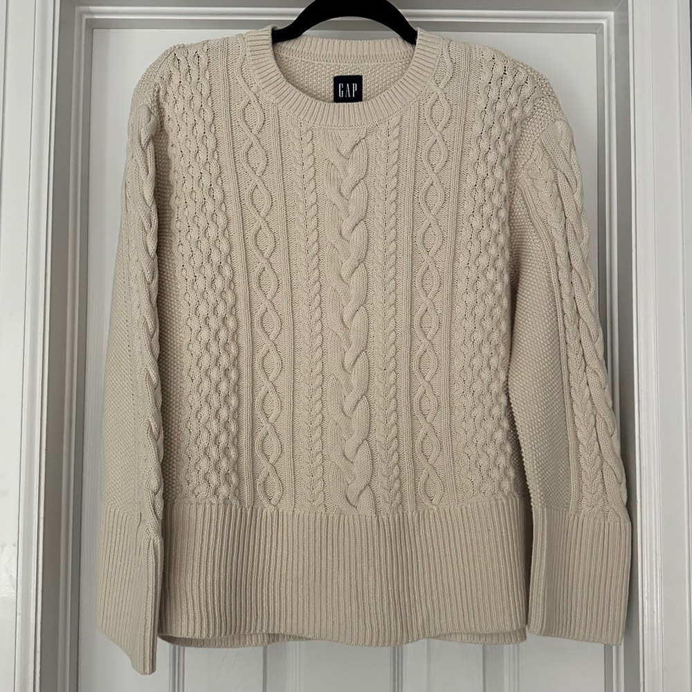 GAP Cotton Cable Knit Pullover Fisherman Chunky Sweater Oatmeal‎ Cream Small